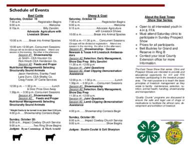 Schedule of Events Beef Cattle Sheep & Goat  Saturday, October 19