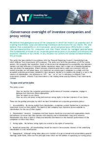 Governance oversight of investee companies and proxy voting