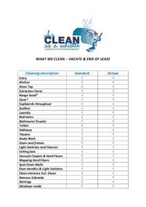 WHAT WE CLEAN – VACATE & END OF LEASE  Cleaning description Entry Kitchen Stove Top