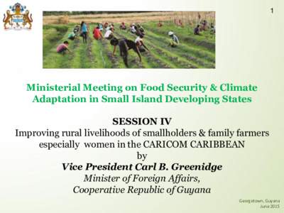 1  Ministerial Meeting on Food Security & Climate Adaptation in Small Island Developing States SESSION IV Improving rural livelihoods of smallholders & family farmers