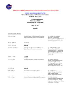 NASA Advisory Council Human Exploration and Operations Committee April 18 Agenda