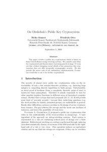 On Oleshchuk’s Public Key Cryptosystem Heiko Stamer Friedrich Otto
