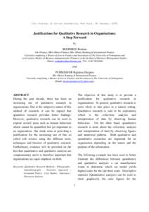 [The Journal of Online Education, New York, 06 JanuaryJustifications for Qualitative Research in Organisations: A Step Forward by BOODHOO Roshan