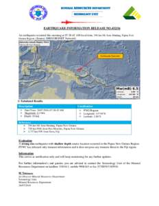 MINERAL RESOURCES DEPARTMENT  Seismology Unit EARTHQUAKE INFORMATION RELEASE NOAn earthquake occurred this morning at 07:38:45 AM local time, 356 km NE from Madang, Papua New