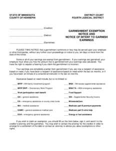 New Wage Exemption Notice[removed]                                                                           DISTRICT COURT
