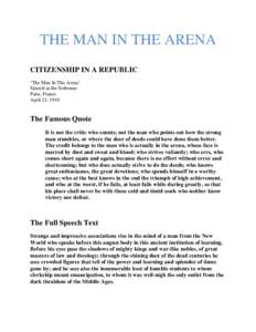The Man In The Arena - Theodore Roosevelt - 23 April 1910