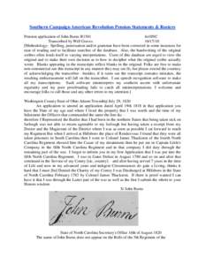 Southern Campaign American Revolution Pension Statements & Rosters Pension application of John Burns R1501 fn10NC Transcribed by Will Graves[removed]Methodology: Spelling, punctuation and/or grammar have been corrected