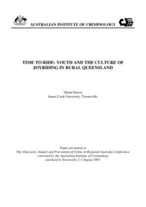 Time to ride : youth and the culture of joyriding in rural Queensland