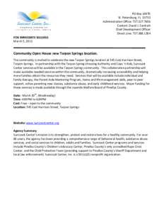 Microsoft Word - Press Release Suncoast Center Tarpon Springs New Location[removed]