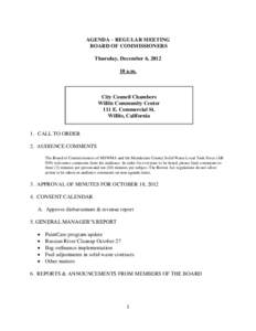 AGENDA – REGULAR MEETING BOARD OF COMMISSIONERS Thursday, December 6, a.m.  City Council Chambers