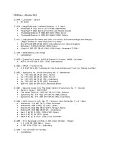 CD Project – October[removed] – La Calisto – Cavalli No Score[removed] – Magnificat and Christmas Oratorio – J.S. Bach Magnificat M 2020 B16 S.243 1959B; Barenreiter Magnificat M 2020 B16 S[removed]; Lea Pocke