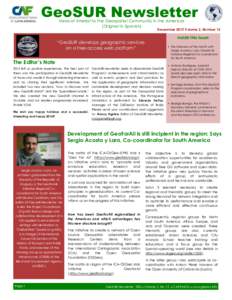 GeoSUR Newsletter News of Interest to the Geospatial Community in the Americas (Original in Spanish) December 2015 Volume 2, Number 12