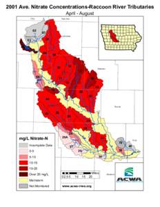 2001 Ave. Nitrate Concentrations-Raccoon River Tributaries April - August Clay  Palo Alto