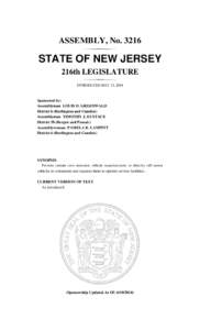 ASSEMBLY, No[removed]STATE OF NEW JERSEY 216th LEGISLATURE INTRODUCED MAY 15, 2014