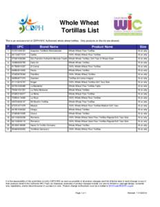 Whole Wheat Tortillas List This is an exclusive list of CDPH/WIC Authorized whole wheat tortillas. Only products on this list are allowed. #  UPC