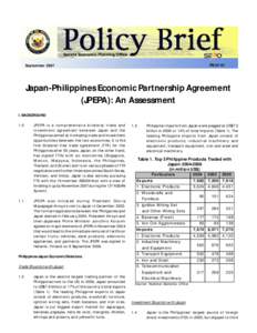 Japan-Philippines Economic Partnership Agreement (JPEPA): An Assessment