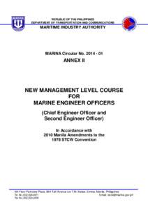 REPUBLIC OF THE PHILIPPINES DEPARTMENT OF TRANSPORTATION AND COMMUNICATIONS MARITIME INDUSTRY AUTHORITY  MARINA Circular No