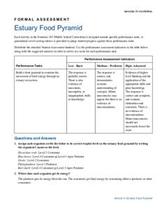 FORMAL ASSESSMENT  Estuary Food Pyramid Each activity in the Estuaries 101 Middle School Curriculum is designed around specific performance tasks. A generalized set of scoring rubrics is provided to judge student progres