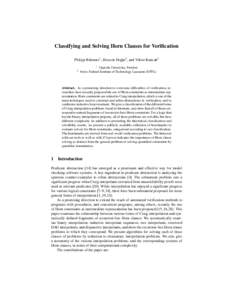 Classifying and Solving Horn Clauses for Verification Philipp R¨ummer1 , Hossein Hojjat2 , and Viktor Kuncak2 1 2