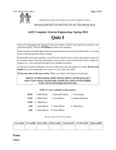 Page 1 of[removed]Spring 2014, Quiz 1 Department of Electrical Engineering and Computer Science