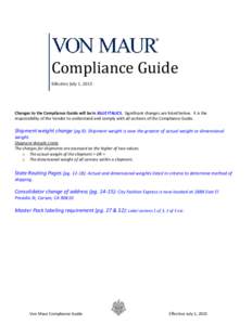 Compliance Guide Effective July 1, 2015 Changes to the Compliance Guide will be in BLUE ITALICS. Significant changes are listed below. It is the responsibility of the Vendor to understand and comply with all sections of 