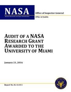 NASA  National Aeronautics and Space Administration Office of Inspector General Office of Audits