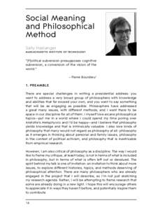 Social Meaning and Philosophical Method Sally Haslanger M A SS ACHUSETTS INSTITUTE OF TECHNOLOGY