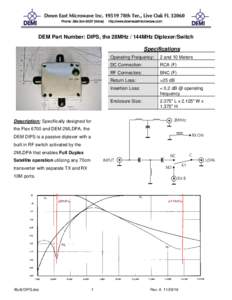 DEM Part Number: DIPS, the 28MHz / 144MHz Diplexer/Switch Specifications Operating Frequency: 2 and 10 Meters