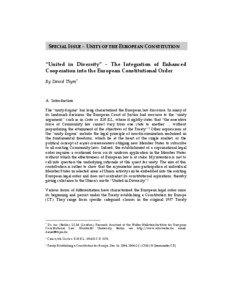 SPECIAL ISSUE – UNITY OF THE EUROPEAN CONSTITUTION “United in Diversity” – The Integration of Enhanced Cooperation into the European Constitutional Order