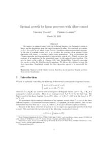 Optimal growth for linear processes with affine control Vincent Calvez∗ Pierre Gabriel†‡  March 22, 2012