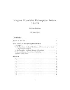 Margaret Cavendish’s Philosophical Letters, Stewart Duncan 29 JuneContents