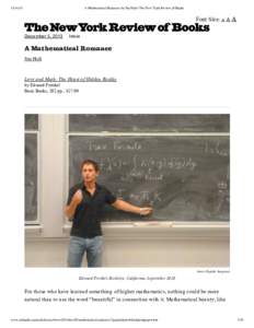 A Mathematical Romance by Jim Holt | The New York Review of Books Font  Size:  A  A  A December 5, 2013
