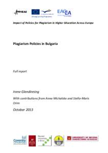 Impact of Policies for Plagiarism in Higher Education Across Europe  Plagiarism Policies in Bulgaria Full report