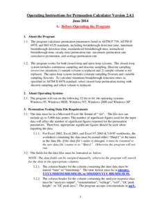Operating Instructions for Permeation Calculator Version 2.4.1, June 2014