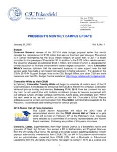 PRESIDENT’S MONTHLY CAMPUS UPDATE January 31, 2013 Vol. 8, No. 1  Budget