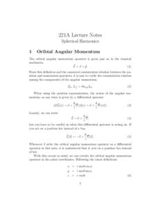 221A Lecture Notes Spherical Harmonics 1 Oribtal Angular Momentum