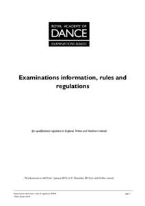 Examinations information, rules and regulations (for qualifications regulated in England, Wales and Northern Ireland)  This document is valid from 1 January 2015 to 31 Decemberor until further notice)
