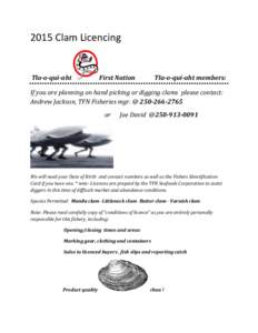 2015 Clam Licencing  Tla-o-qui-aht First Nation