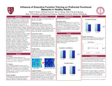 Influence of Executive Function Training on Prefrontal Functional Networks in Healthy Adults Shelli R. Kesler, SM Hadi Hosseini, Maria Cheung, Mika Pritchard-Berman Dept. of Psychiatry and Behavioral Sciences, Stanford U