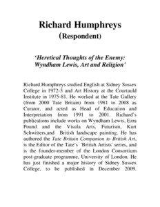 Richard Humphreys (Respondent) ‘Heretical Thoughts of the Enemy: