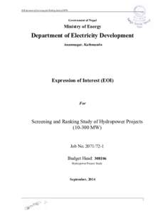 EOI document of Screening and Ranking Study of HPPs  Government of Nepal Ministry of Energy