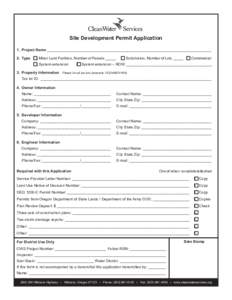 Site Development Permit Application 1.	 Project Name ______________________________________________________________________________ 2.	 Type 	 o Minor Land Partition, Number of Parcels _____ 	 o Subdivision, Number of Lo