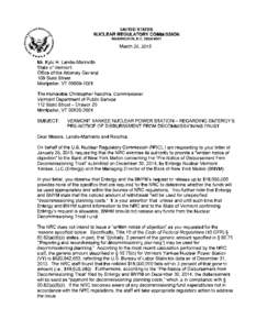 UNITED STATES  NUCLEAR REGULATORY COMMISSION WASHINGTON, D.CMarch 20, 2015