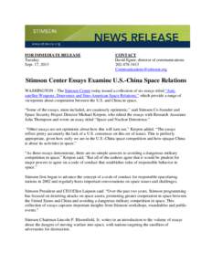 Stimson Center Essays Examine U.S.-China Space Relations[removed]