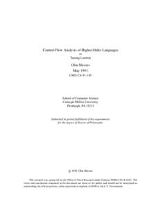 Control-Flow Analysis of Higher-Order Languages or Taming Lambda Olin Shivers May 1991