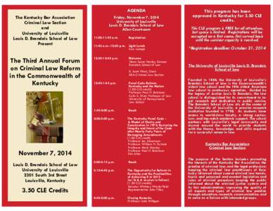 Third Annual Forum on Criminal Law Reform in the Commonwealth of Kentucky