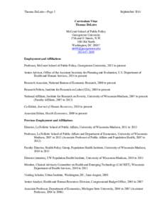 Thomas DeLeire—Page 1  September 2014 Curriculum Vitae Thomas DeLeire McCourt School of Public Policy