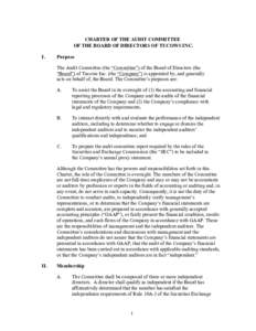 CHARTER OF THE AUDIT COMMITTEE OF THE BOARD OF DIRECTORS OF TUCOWS INC. I. Purpose The Audit Committee (the “Committee”) of the Board of Directors (the