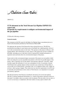 CCB statement on the Nord Stream Gas Pipeline ESPOO EIA report and
