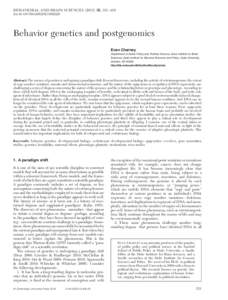 BEHAVIORAL AND BRAIN SCIENCES[removed], 331–410 doi:[removed]S0140525X11002226 Behavior genetics and postgenomics Evan Charney Department of Public Policy and Political Science, Duke Institute for Brain